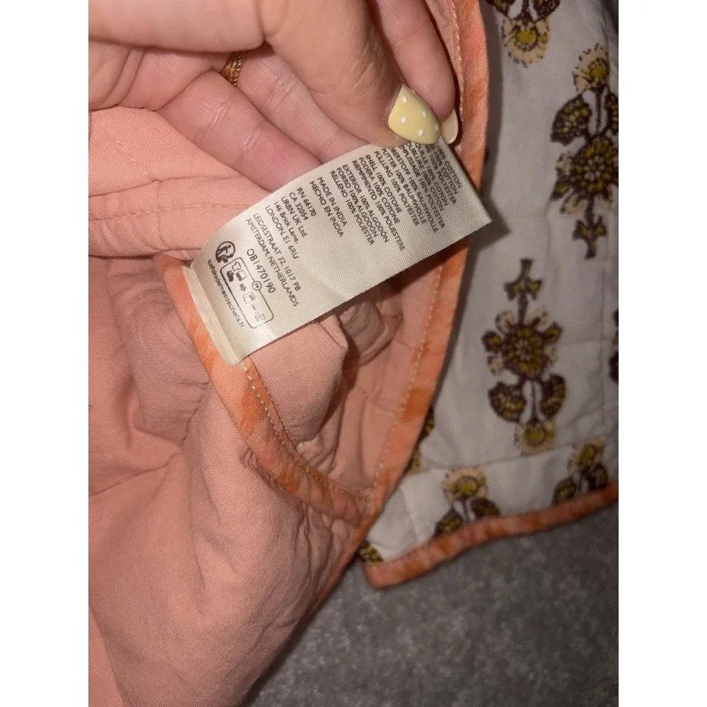 Free People Chloe Quilted Jacket XS Peach Ivory Folk Print Boho Dolman Cropped